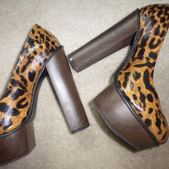 JESSICA SIMPSON brown & black animal print chunky platform pumps - Picture 3 of 10